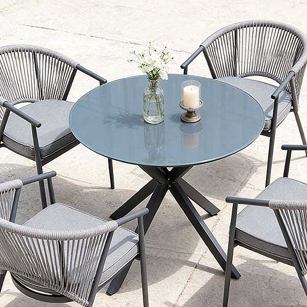 Table de salle à manger d'extérieur ronde avec plateau en verre dépoli imprimé de 5 mm - 11D26F