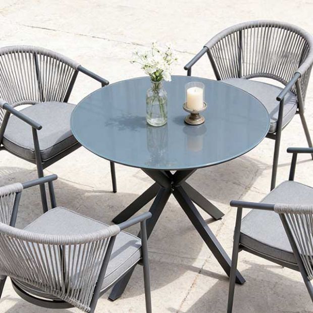 Table de salle à manger d'extérieur ronde avec plateau en verre dépoli imprimé de 5 mm - 11D26F