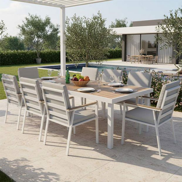 Table de jardin rectangulaire d'extérieur avec plateau en WPC à transfert thermique - 11D26G