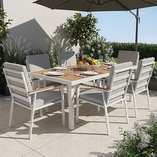 Table de jardin rectangulaire d'extérieur avec plateau en WPC à transfert thermique - 11D26G