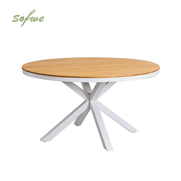 Table à manger d'extérieur ronde avec plateau en composite bois-plastique, idéale pour les terrasses et les jardins - 11D26H