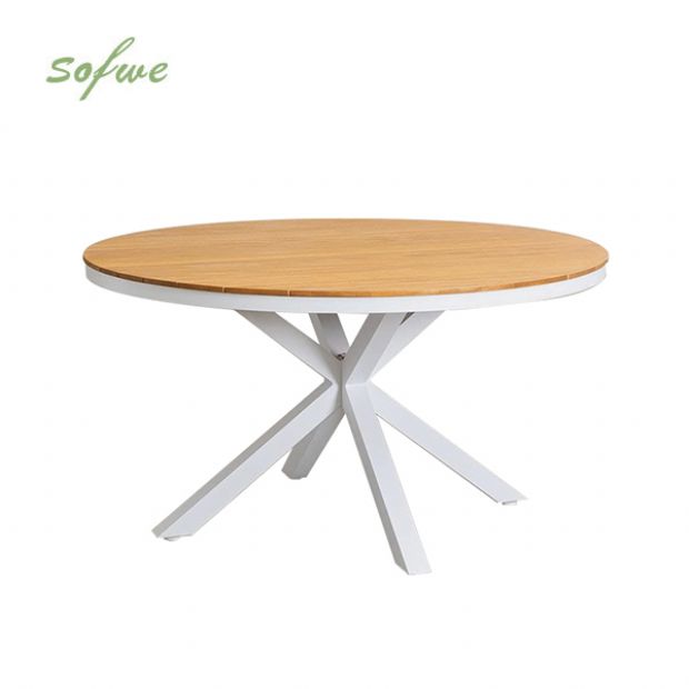 Table à manger d'extérieur ronde avec plateau en composite bois-plastique, idéale pour les terrasses et les jardins - 11D26H