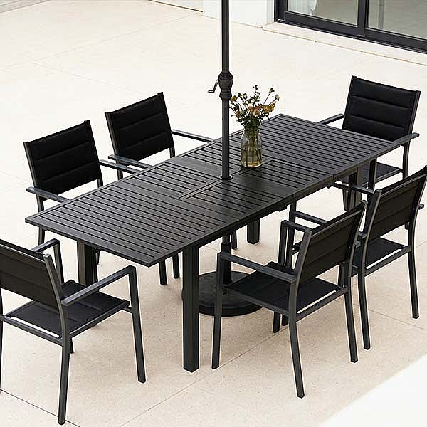 Table de jardin extensible à plateau papillon en aluminium avec trou pour parasol - 11D26B
