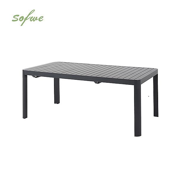 Table de jardin rectangulaire en aluminium extensible à plateau à lattes, pour l'extérieur, en gros - 11D26C