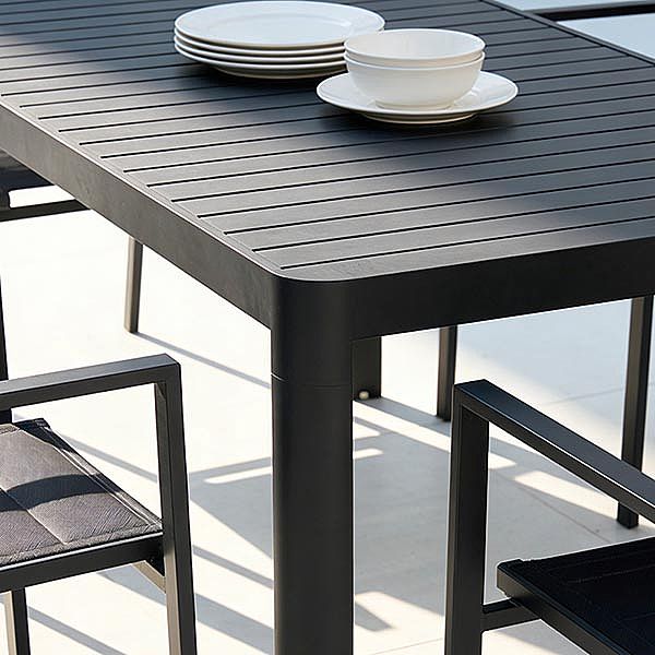 Table de jardin rectangulaire en aluminium extensible à plateau à lattes, pour l'extérieur, en gros - 11D26C