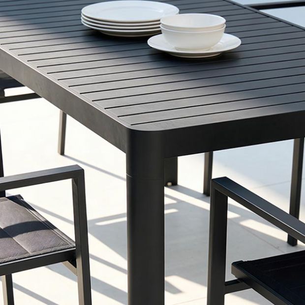 Table de jardin rectangulaire en aluminium extensible à plateau à lattes, pour l'extérieur, en gros - 11D26C