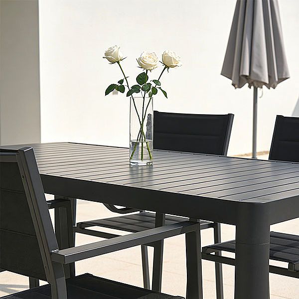 Table de jardin rectangulaire en aluminium extensible à plateau à lattes, pour l'extérieur, en gros - 11D26C