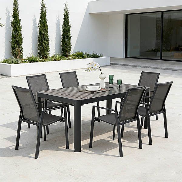 Table de jardin rectangulaire en aluminium extensible à plateau à lattes, pour l'extérieur, en gros - 11D26C