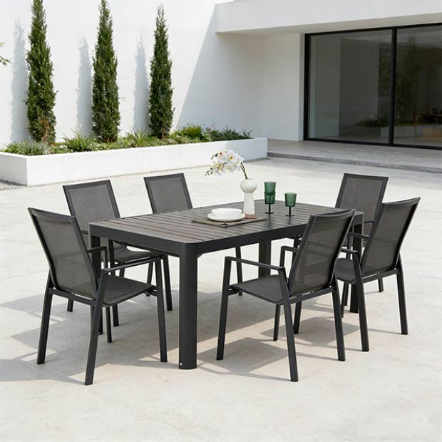 Table de jardin rectangulaire en aluminium extensible à plateau à lattes, pour l'extérieur, en gros - 11D26C