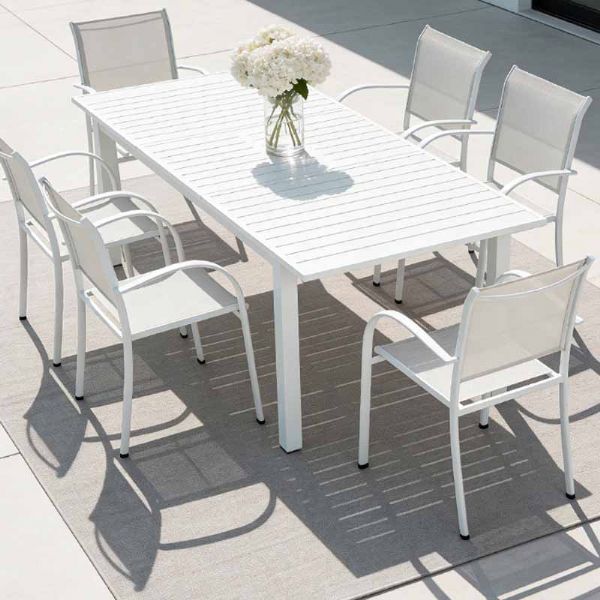 Table de salle à manger extensible en aluminium blanc pour 6-8 personnes - 11D26D