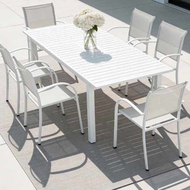 Table de salle à manger extensible en aluminium blanc pour 6-8 personnes - 11D26D